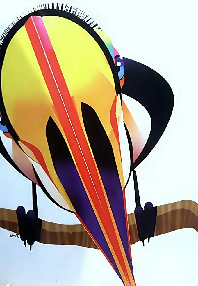 Targi Gift&Deco, drewniana kartka okolicznościowa z kolorowym tukanem