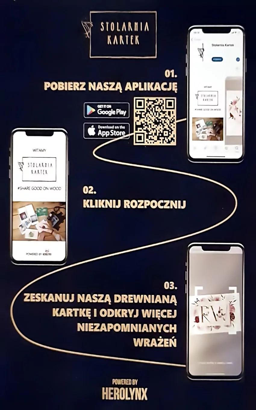 Targi Gift&Deco, ulotka informacyjna stolarni kartek instruująca jak zainstalować aplikacje na telefon