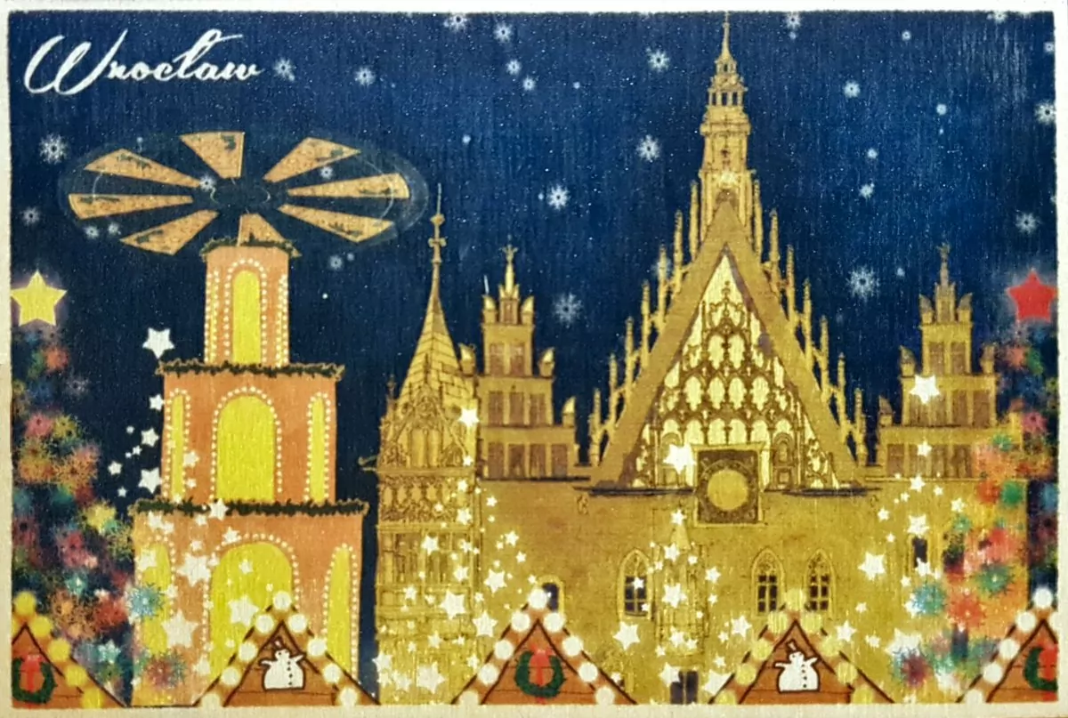Targi Gift&Deco, drewniana kartka okolicznościowa pokazująca Wrocław i jarmark bożonarodzeniowy
