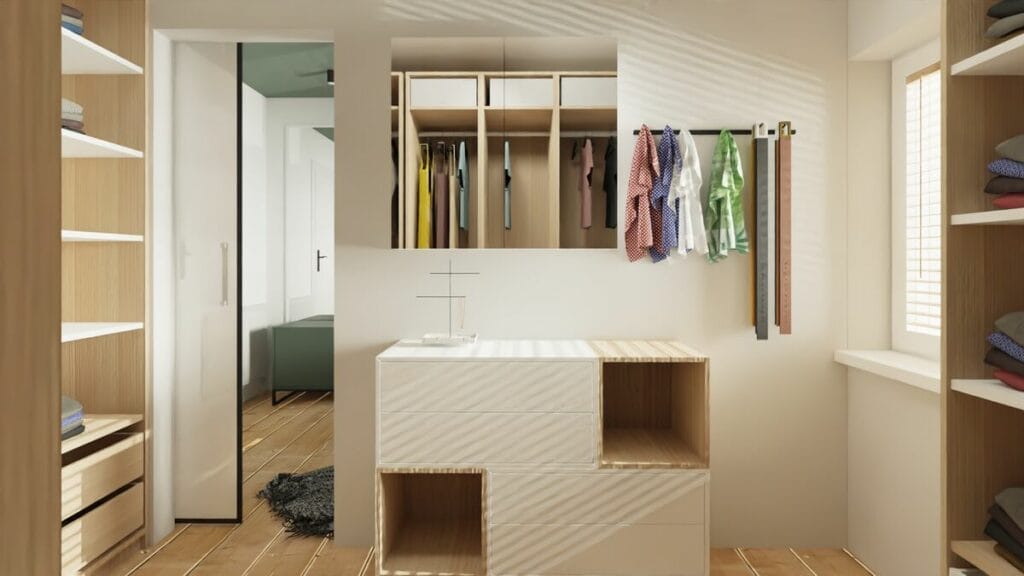 Wnętrza mieszkań w bloku garderoba- Warszawa