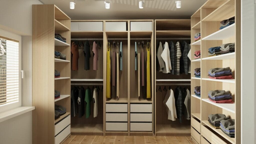 Wnętrza mieszkań w bloku jasna garderoba- Warszawa