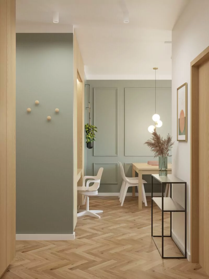 Jak urządzić małe mieszkanie 40m, wejście do salonu z kuchnią- Warszawa