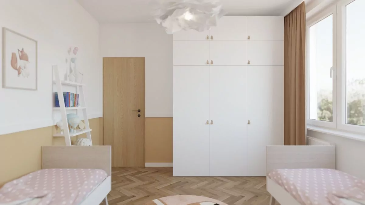 Mały pokój dziecięcy w bloku z szafą na ubrania- Warszawa